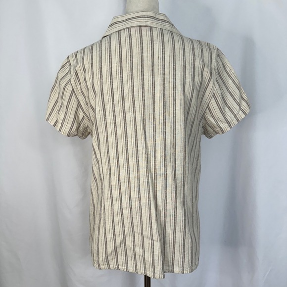 Cappagallo Linen Blend Button Down Shirt Striped Embroidered Short Sleeve Medium - Picture 4 of 10